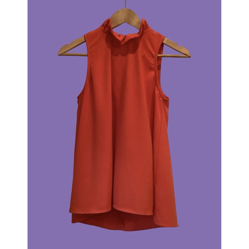 Mudpie Orange Ruffle Sleeveless Top Business Office Wear Fun Summer Blouse S